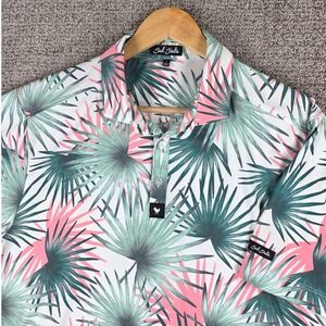 Bad Birdie Hammock Hunter Mens Golf Polo‎ Shirt Palm Leaf Short Sleeve Size L